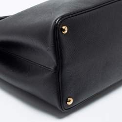 Pre Owned Prada Black Saffiano Leather Medium Double Handle Tote