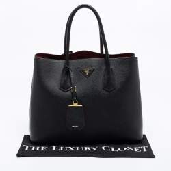 Pre Owned Prada Black Saffiano Leather Medium Double Handle Tote