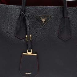 Pre Owned Prada Black Saffiano Leather Medium Double Handle Tote
