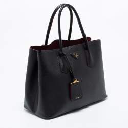 Pre Owned Prada Black Saffiano Leather Medium Double Handle Tote