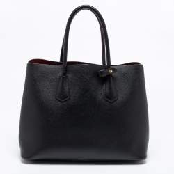 Pre Owned Prada Black Saffiano Leather Medium Double Handle Tote