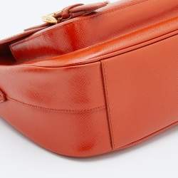 Pre Owned Prada Orange Saffiano Patent Leather Messenger Bag