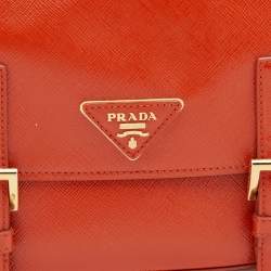 Pre Owned Prada Orange Saffiano Patent Leather Messenger Bag