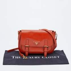 Pre Owned Prada Orange Saffiano Patent Leather Messenger Bag
