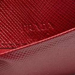 Pre Owned Prada Red Saffiano Lux Leather Card Holder