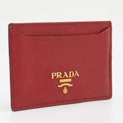 Pre Owned Prada Red Saffiano Lux Leather Card Holder