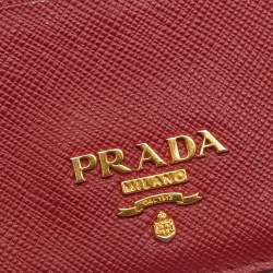 Pre Owned Prada Red Saffiano Lux Leather Card Holder