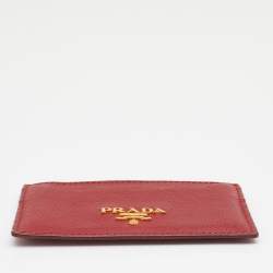Pre Owned Prada Red Saffiano Lux Leather Card Holder