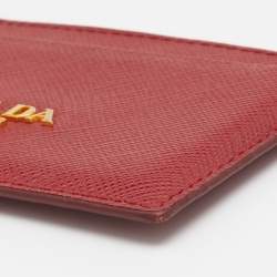 Pre Owned Prada Red Saffiano Lux Leather Card Holder