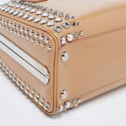 Pre Owned Prada Beige Saffiano Patent Leather Studded Pyramid Frame Satchel