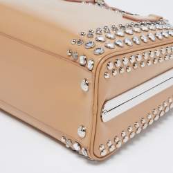 Pre Owned Prada Beige Saffiano Patent Leather Studded Pyramid Frame Satchel