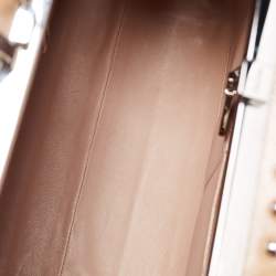 Pre Owned Prada Beige Saffiano Patent Leather Studded Pyramid Frame Satchel