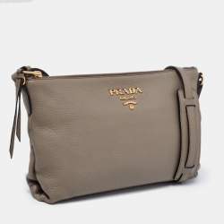 Pre Owned Prada Grey Vitello Daino Leather Crossbody Bag