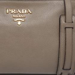Pre Owned Prada Grey Vitello Daino Leather Crossbody Bag