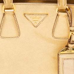 Pre Owned Prada Gold/White Saffiano Lux Leather Small Tote
