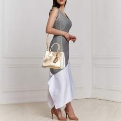 Pre Owned Prada Gold/White Saffiano Lux Leather Small Tote