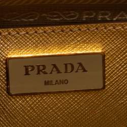 Pre Owned Prada Gold/White Saffiano Lux Leather Small Tote