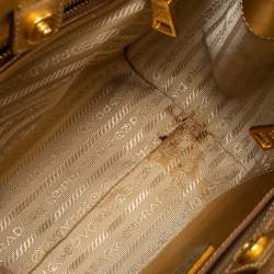 Pre Owned Prada Gold/White Saffiano Lux Leather Small Tote