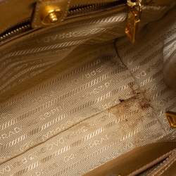 Pre Owned Prada Gold/White Saffiano Lux Leather Small Tote