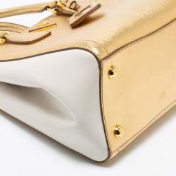 Pre Owned Prada Gold/White Saffiano Lux Leather Small Tote