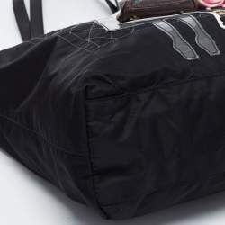 Pre Owned Prada Black Leather And Nylon Tessuto Robot Tote