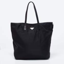 Pre Owned Prada Black Leather And Nylon Tessuto Robot Tote