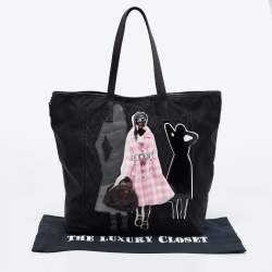 Pre Owned Prada Black Leather And Nylon Tessuto Robot Tote
