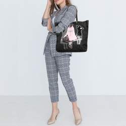 Pre Owned Prada Black Leather And Nylon Tessuto Robot Tote