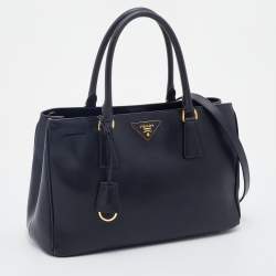 Pre Owned Prada Black Saffiano Lux Leather Small Tote