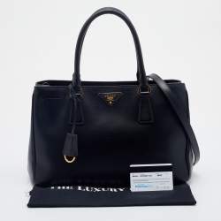 Pre Owned Prada Black Saffiano Lux Leather Small Tote