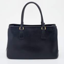 Pre Owned Prada Black Saffiano Lux Leather Small Tote