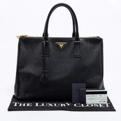 Pre Owned Prada Black Leather Large Double Zip Tote