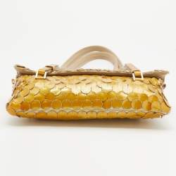 Pre Owned Prada Gold Patent Paillet Leather Shoulder Bag