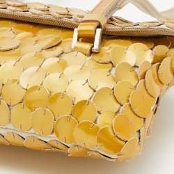 Pre Owned Prada Gold Patent Paillet Leather Shoulder Bag