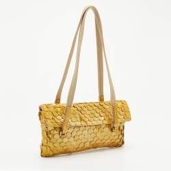 Pre Owned Prada Gold Patent Paillet Leather Shoulder Bag