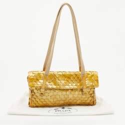 Pre Owned Prada Gold Patent Paillet Leather Shoulder Bag