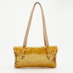Pre Owned Prada Gold Patent Paillet Leather Shoulder Bag