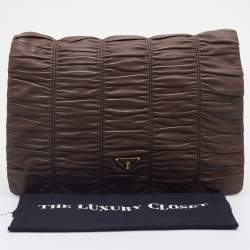 Prada Brown Nappa Gaufre Leather Clutch