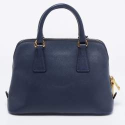Pre Owned Prada Dark Blue Saffiano Lux Leather Small Promenade Satchel