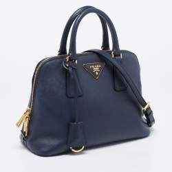 Pre Owned Prada Dark Blue Saffiano Lux Leather Small Promenade Satchel