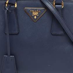 Pre Owned Prada Dark Blue Saffiano Lux Leather Small Promenade Satchel