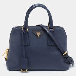 Pre Owned Prada Dark Blue Saffiano Lux Leather Small Promenade Satchel