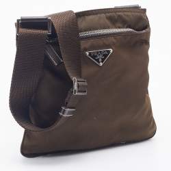 Pre Owned Prada  Dark Olive Nylon Messenger Bag