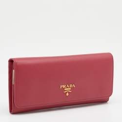 Prada Pink Saffiano Lux Leather Flap Continental Wallet