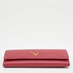 Prada Pink Saffiano Lux Leather Flap Continental Wallet