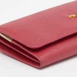 Prada Pink Saffiano Lux Leather Flap Continental Wallet