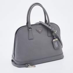 Pre Owned Prada Grey Saffiano Lux Leather Open Promenade Satchel