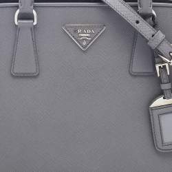 Pre Owned Prada Grey Saffiano Lux Leather Open Promenade Satchel