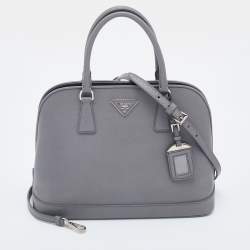 Pre Owned Prada Grey Saffiano Lux Leather Open Promenade Satchel