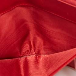 Pre Owned Prada Red Saffiano Leather Zip Around Compact Wallet